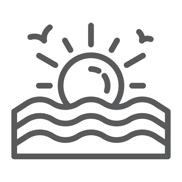 Zonsondergang lijn pictogram, zonsopgang en Oceaan, Zonneteken, vector graphics, een lineair patroon op een witte achtergrond. — Stockvector