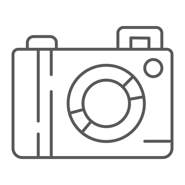 Kamera vékony vonal ikon, lencse és a fotó, photocamera jel, vektorgrafikus, lineáris szerkezet egy fehér háttér. — Stock Vector