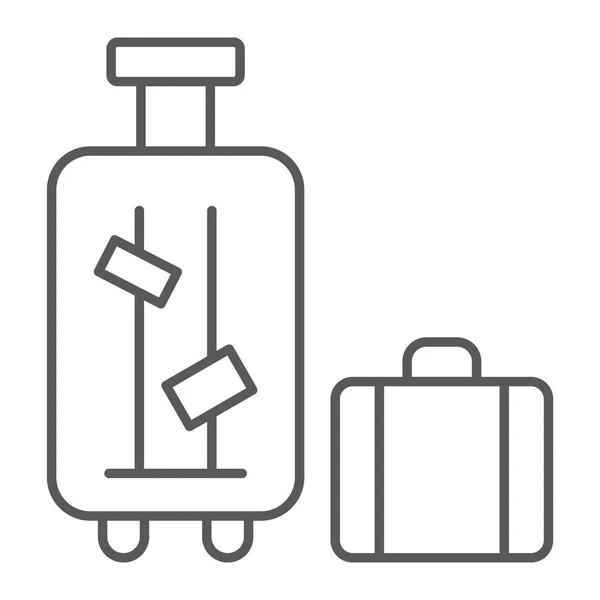 Ícone de linha fina de bagagem, mala e saco, sinal de bagagem, gráficos vetoriais, um padrão linear em um fundo branco . — Vetor de Stock