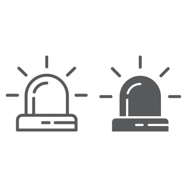 Alarm hattı ve glif simgesi, dikkat ve uyarı, siren işareti, vektör grafikleri, Doğrusal model beyaz bir arka plan üzerinde.