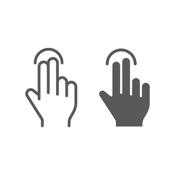 Two finger tap line and glyph icon, gesture and hand, touch sign, vector graphics, a linear pattern on a white background. — Stock Vector