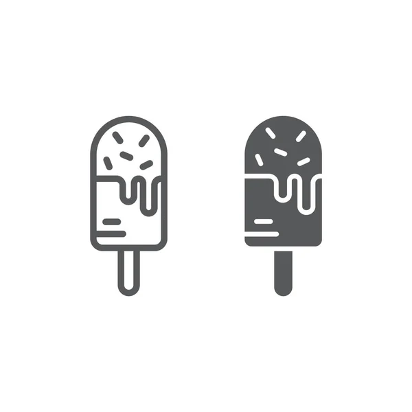 Ijs lijn en glyph pictogram, eten en snoep, dessert bord, vector graphics, een lineaire patroon op een witte achtergrond. — Stockvector