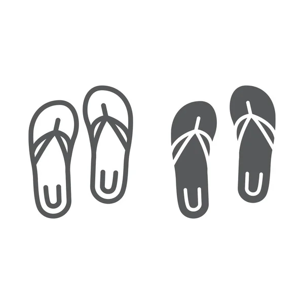 Sandales ligne et glyphe icône, chaussures et plage, flip flops signe, graphiques vectoriels, un motif linéaire sur un fond blanc . — Image vectorielle