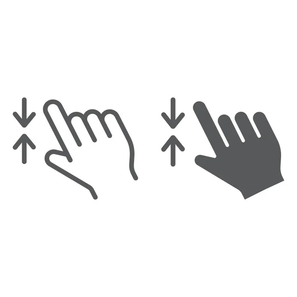 Два пальца зум линии и знак знака, жест и щелчок, знак руки, векторная графика, линейный узор на белом фоне . — стоковый вектор