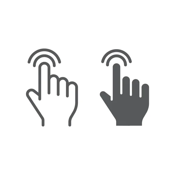 Doppeltipp-Linie und Glyphen-Symbol, Finger und Geste, Klickzeichen, Vektorgrafik, ein lineares Muster auf weißem Hintergrund. — Stockvektor