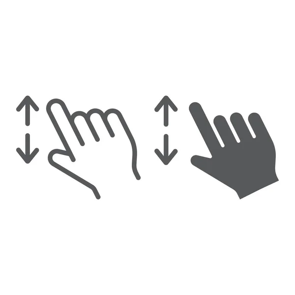 Dwa palce powiększyć ikony linii i glifów, gest i kliknij znak ręką, grafika wektorowa, liniowy model na białym tle. — Wektor stockowy
