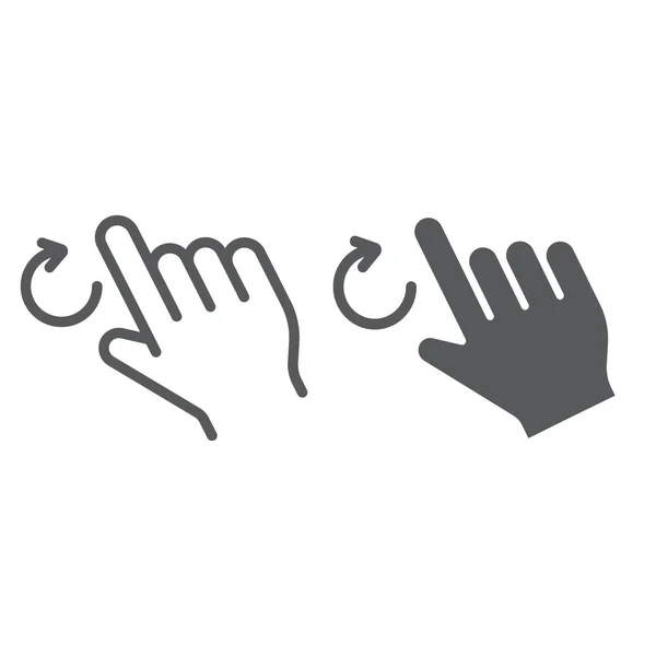 Twee vingers draaien lijn en glyph pictogram, gebaar en hand, draai de teken, vector graphics, een lineair patroon op een witte achtergrond. — Stockvector