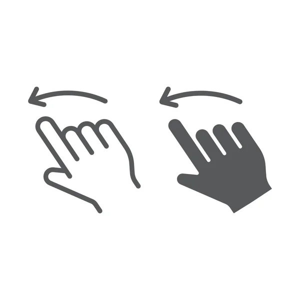 Flick esquerda linha e glifo ícone, ação e mão, sinal de gesto, gráficos vetoriais, um padrão linear em um fundo branco . — Vetor de Stock