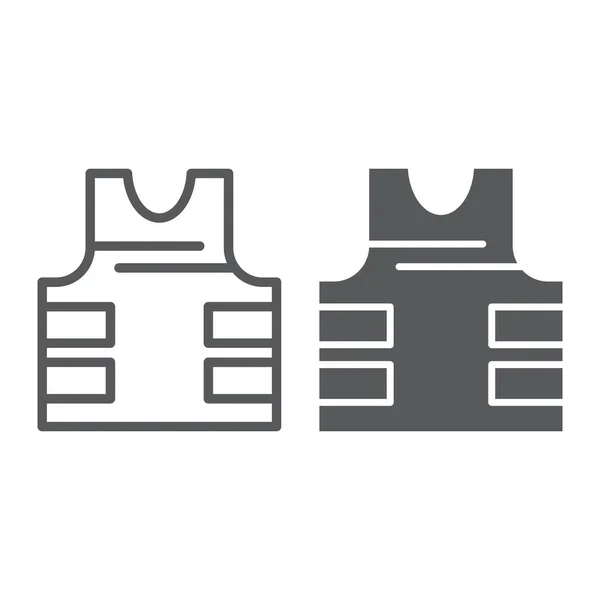 Ligne de gilet pare-balles et icône de glyphe, sécurité et uniforme, signe de veste blindée, graphiques vectoriels, un motif linéaire sur un fond blanc . — Image vectorielle