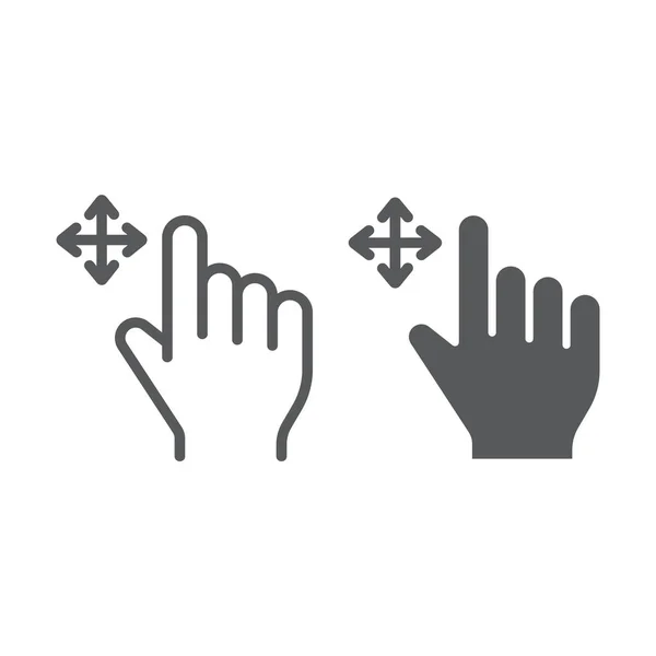 Línea de arrastre libre e icono de glifo, gesto y mano, signo de deslizamiento, gráficos vectoriales, un patrón lineal sobre un fondo blanco . — Vector de stock