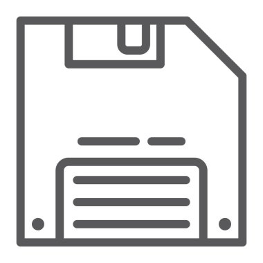 Oyun satırı simgesi, veri ve disk, disket işareti, vektör grafik, bir doğrusal model beyaz bir arka plan üzerine kaydetmek.