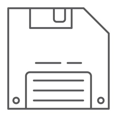 Oyun ince çizgi simge, veri ve disk, disket işareti, vektör grafikleri, Doğrusal model beyaz bir arka plan üzerine kaydetmek.