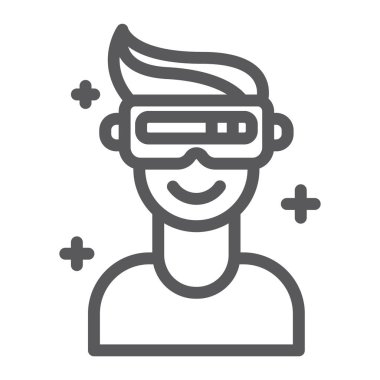 VR oyun satırı simgesi, oyun ve sanal, vr işareti, vektör grafikleri, Doğrusal model beyaz bir arka plan üzerinde gözlük..