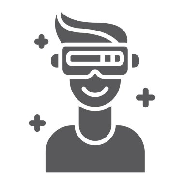 VR oyun glif simgesi, oyun ve sanal, vr işareti, vektör grafikleri, beyaz zemin üzerinde sağlam bir desen gözlük..