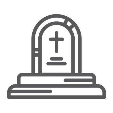 Oyun bitti satırı simgesi, oyun ve oyun, mezar işareti, vektör grafik, bir doğrusal model beyaz bir arka plan üzerinde.