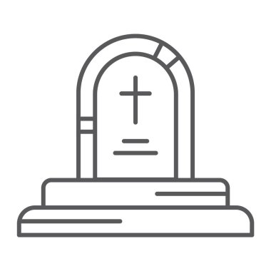 İnce çizgi simgesi, oyun ve oyun, mezar işareti, vektör grafikleri, Doğrusal model beyaz bir arka plan üzerinde oyun.