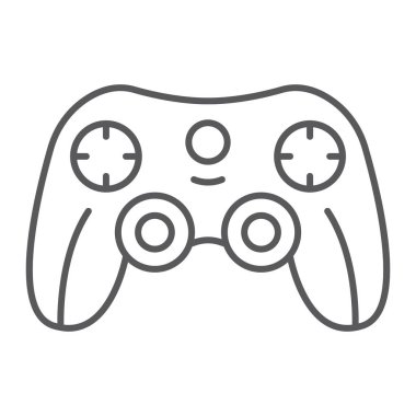 Oyun kumandası ince çizgi simgesi, oyun ve oyun, oyun çubuğu işareti, vektör grafikleri, Doğrusal model beyaz bir arka plan üzerinde.