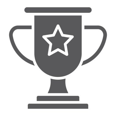 Kazanan glif simgesi, oyun ve Ödülü, ödül Kupası işareti, vektör grafikleri, beyaz zemin üzerinde sağlam bir desen.