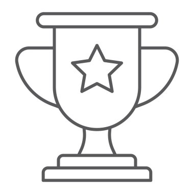 Kazanan ince çizgi simgesi, oyun ve Ödülü, ödül Kupası işareti, vektör grafikleri, Doğrusal model beyaz bir arka plan üzerinde.