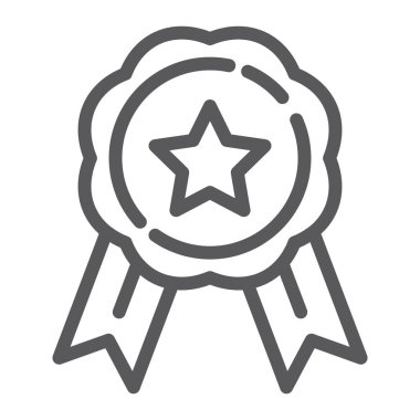 Madalya satırı simgesi, ödül ve başarı, rozet işareti, vektör grafikleri, Doğrusal model beyaz bir arka plan üzerinde.