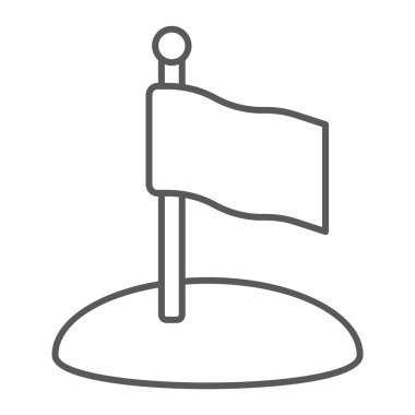 Bayrak ince çizgi simgesi, oyun ve işaretçi, bayrak direğine işareti, vektör grafikleri, Doğrusal model beyaz bir arka plan üzerinde.