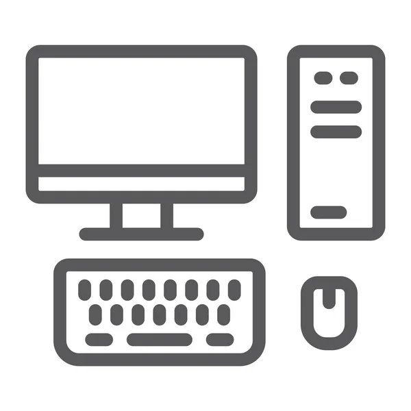 Ícone de linha de PC, tecnologia e computador, sinal de desktop, gráficos vetoriais, um padrão linear em um fundo branco . — Vetor de Stock