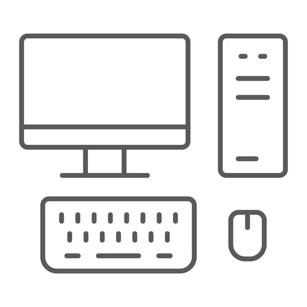 Εικονίδιο λεπτή γραμμή PC, τεχνολογία και τον υπολογιστή, επιτραπέζιο σημάδι, διανυσματικά γραφικά, ένα γραμμικό σε λευκό φόντο. — Διανυσματικό Αρχείο