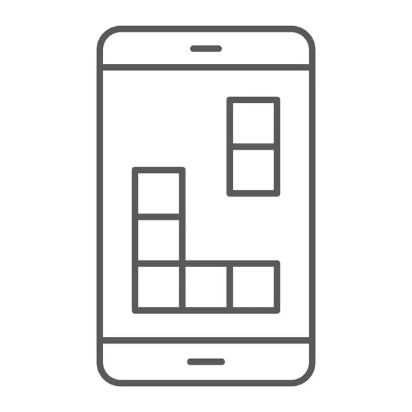 Jogo móvel ícone de linha fina, dispositivo e jogo, sinal de smartphone, gráficos vetoriais, um padrão linear em um fundo branco . — Vetor de Stock