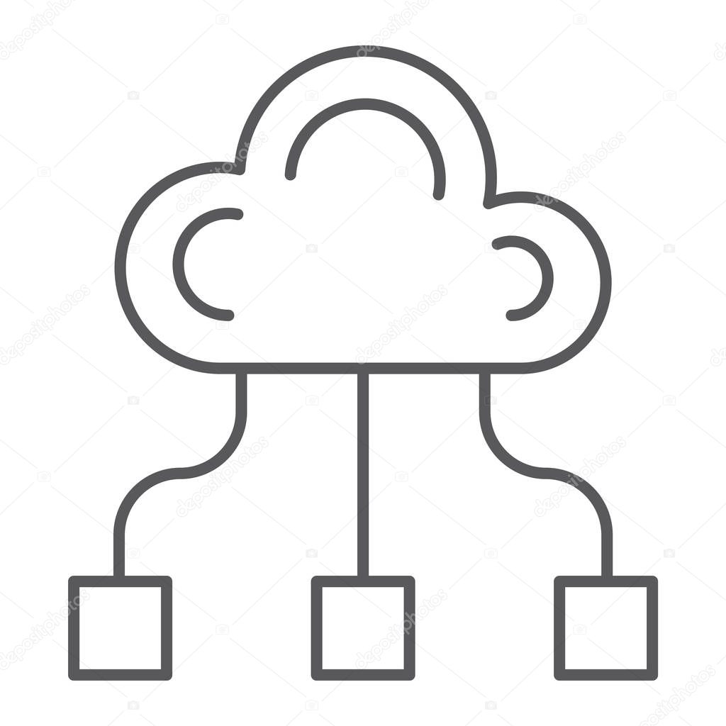 Community thin line icon, game and team, cloud sign, vector graphics, a linear pattern on a white background, eps 10.