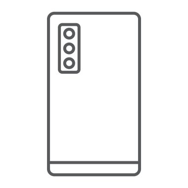 Smartphone üç kamera ince çizgi simgesi, teknoloji ve iletişim, cep telefonu işareti ile vektör grafikleri, Doğrusal model beyaz bir arka plan üzerinde.