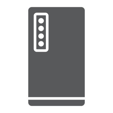 Dört kamera glif simgesi, teknoloji ve iletişim, cep telefonu işareti ile akıllı telefon vektör grafikleri, beyaz zemin üzerinde sağlam bir desen.