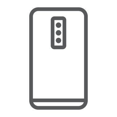 Smartphone üç kamera satırı simgesi, teknoloji ve iletişim, cep telefonu işareti ile vektör grafikleri, Doğrusal model beyaz bir arka plan üzerinde.