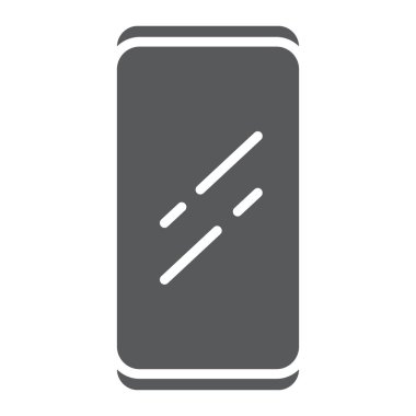 Smartphone çerçevesi glif simgesi, aygıt ve iletişim, çerçevesiz telefon işareti olmadan vektör grafikleri, beyaz zemin üzerinde sağlam bir desen.