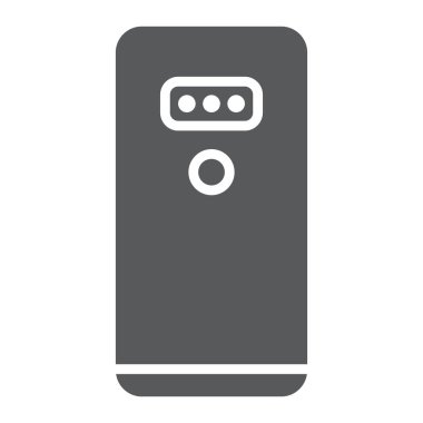 Smartphone üç kamera glif simgesi, Gadget'ı ve iletişim, cep telefonu işareti ile vektör grafikleri, beyaz zemin üzerinde sağlam bir desen.