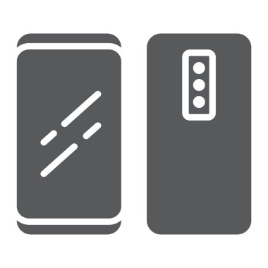 Smartphone üç kamera glif simgesi, teknoloji ve telefon, modern smartphone işareti ile vektör grafikleri, beyaz zemin üzerinde sağlam bir desen.