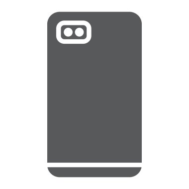 Çift kamera glif simge, iletişim ve cihaz, telefon işareti, vektör grafikleri, beyaz zemin üzerinde sağlam bir desen ile Smartphone.