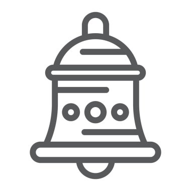 Bell satırı simgesi, alarm ve halka, handbell işareti, vektör grafikleri, Doğrusal model beyaz bir arka plan üzerinde.