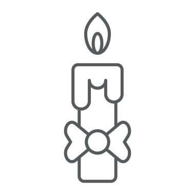 Mum ince çizgi simgesi, yangın ve vektör grafikleri, Doğrusal model beyaz bir arka plan üzerinde ışık, alev işareti,.