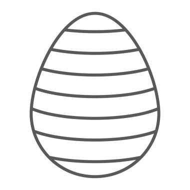 Paskalya yumurtası ince çizgi simgesi, Paskalya ve dekorasyon, çizgili yumurta işareti, vektör grafikleri, Doğrusal model beyaz bir arka plan üzerinde.