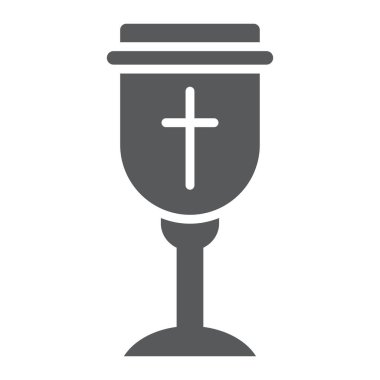 Kutsal kadehi glif simgesi, Hıristiyan ve Kupası, kadehi işaret, vektör grafikleri, beyaz zemin üzerinde sağlam bir desen.