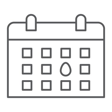 Takvim ince çizgi simgesini, ay ve gün, uyarı mektubu işareti, vektör grafikleri, Doğrusal model beyaz bir arka plan üzerinde.