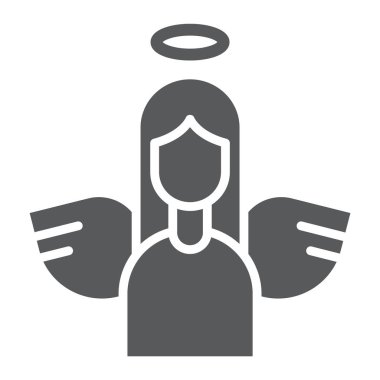 Melek glif simgesi, dekorasyon ve barış, kutsal işareti, vektör grafikleri, beyaz zemin üzerinde sağlam bir desen.