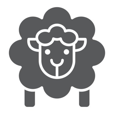 Koyun glif simgesi, yün ve vektör grafikleri, beyaz zemin üzerinde sağlam bir desen hayvan, kuzu işareti,.