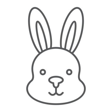 Tavşan ince satırı simgesi, tavşan ve hayvan, tavşan işareti, vektör grafikleri, Doğrusal model beyaz bir arka plan üzerinde.