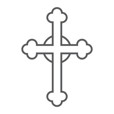 Çapraz ince çizgi simgesi, kilise ve din, Hıristiyan çapraz işareti, vektör grafikleri, Doğrusal model beyaz bir arka plan üzerinde.