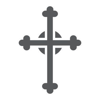 Çapraz glif simgesi, kilise ve din, Hıristiyan çapraz işareti, vektör grafikleri, beyaz zemin üzerinde sağlam bir desen.