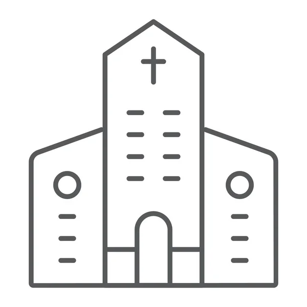 Церковь тонкая линия икона, архитектура и христианин, строительный знак, векторная графика, линейный узор на белом фоне . — стоковый вектор
