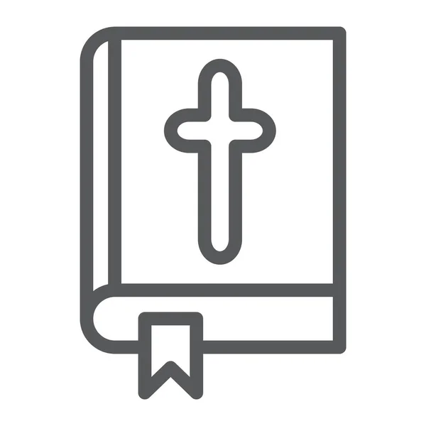 Ícone de linha bíblica, igreja e religião, livro com sinal de cruz, gráficos vetoriais, um padrão linear em um fundo branco . — Vetor de Stock
