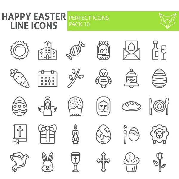Conjunto de iconos de línea de Pascua feliz, colección de símbolos navideños, bocetos vectoriales, ilustraciones de logotipos, signos de celebración paquete de pictogramas lineales aislados sobre fondo blanco . — Vector de stock