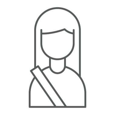 Yolcu ince çizgi simgesi, insan ve vektör grafikleri, Doğrusal model beyaz bir arka plan üzerinde taksi, kız işareti,.